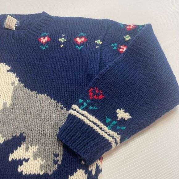 Vintage English Sheepdogs Puppies Woolrich Navy Blue Knit Wool Sweater Sz Small - Picture 2 of 9